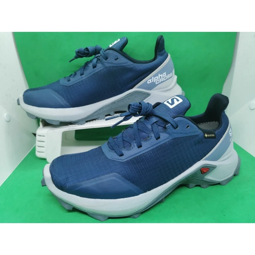 Salomon Women's Gore-Tex Trail Hiking Running Shoes Alphacross GTX Blue Size 7.5